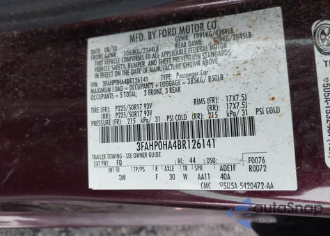 2011 Ford Fusion Se из США, поврежденный, VIN 3FAHP0HA4BR126141